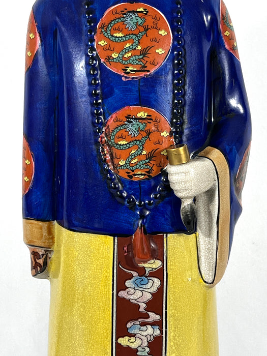 Large Vintage Chinese Republic Period Crackle Glazed Figure of a Qing Scholar of Calligraphy
