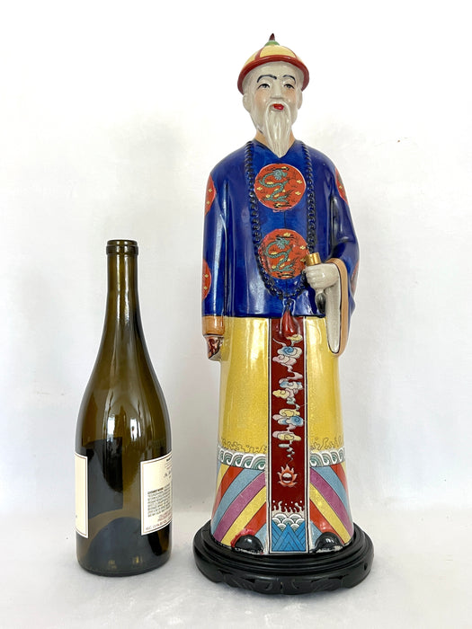 Large Vintage Chinese Republic Period Crackle Glazed Figure of a Qing Scholar of Calligraphy