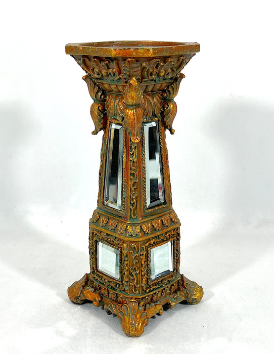Ornate Gold Candle Stick with Bevelled Edged Glass Mirror Accents