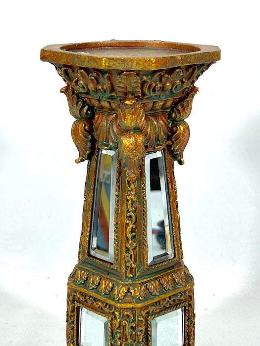 Ornate Gold Candle Stick with Bevelled Edged Glass Mirror Accents