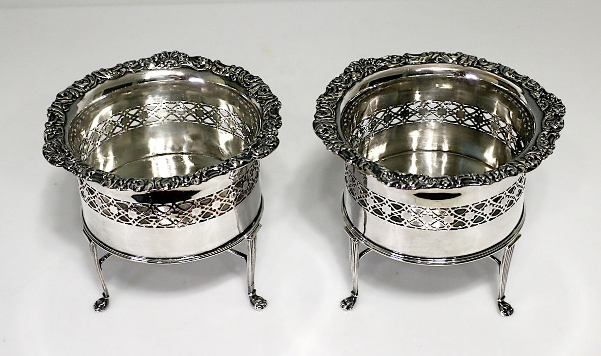 Antique English Silver Neoclassical Wine or Champagne Bottle Holders / Coasters, A Pair