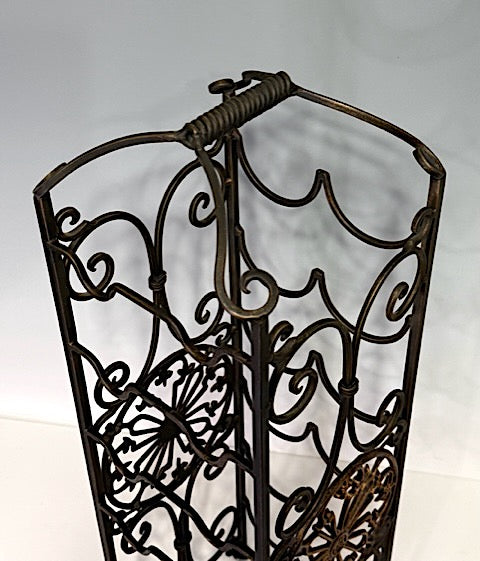 Vintage Wrought Iron & Gold Tone Wine Rack in the Style of Oscar Bach
