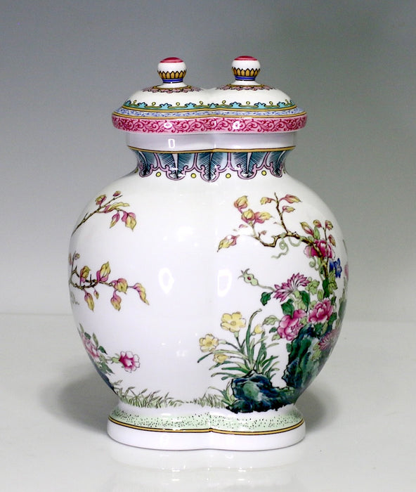 Chinese Famille Rose White Porcelain Conjoined Urns with Flowers & Birds