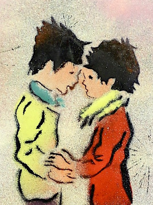 Vintage French Enamel on Copper Picture - "Young Love" by Louis Cardin