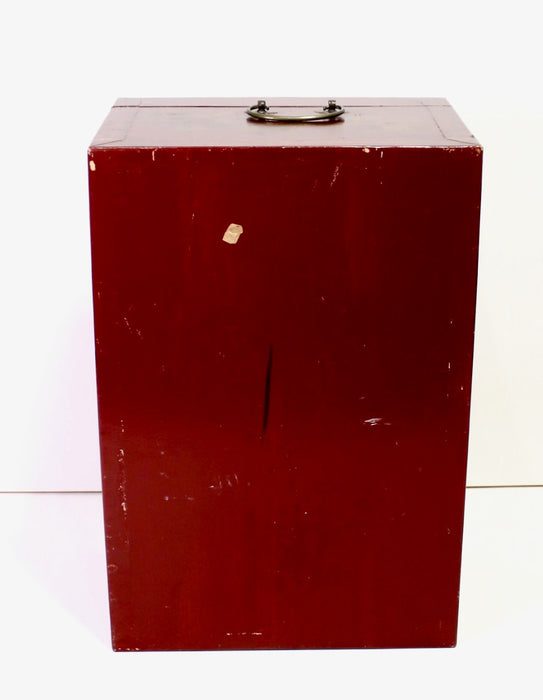 Large Vintage Chinese Leather and Red Lacquer Storage Trunk with Gold Decoration