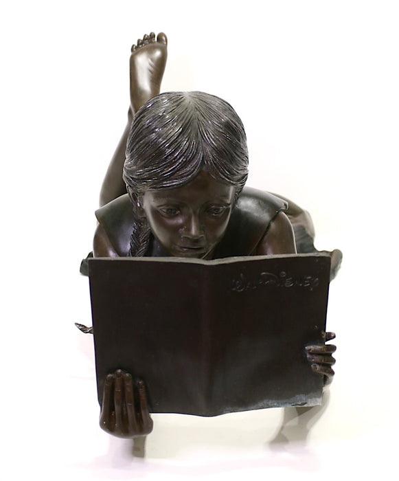 Life-Size Bronze Garden Statue, Little Girl Reading a Walt Disney Book Signed Leonardo Rossi