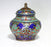 Antique Chinese Champleve Blue, Pink and Green Enamel Covered Urn With Foo Lion Finial