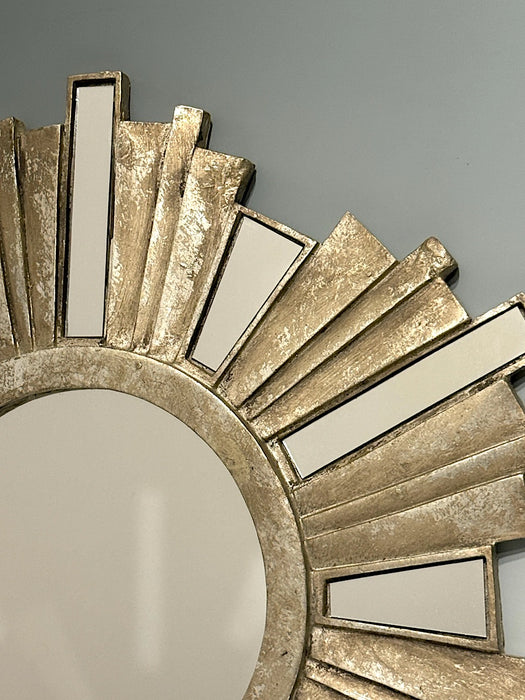 Vintage Mid Century Burnished Gold & Silver Starburst Wall Mirror