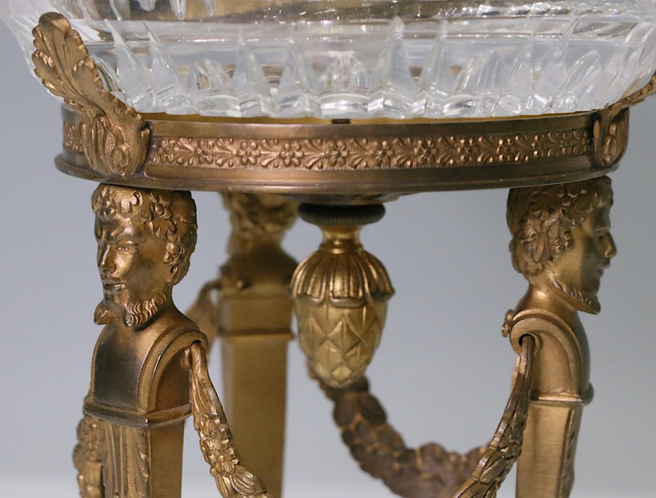 Antique Napoloeon III Cut Glass 'Zeus' Center Piece Bowl (Tazza) With Gilt Bronze Base