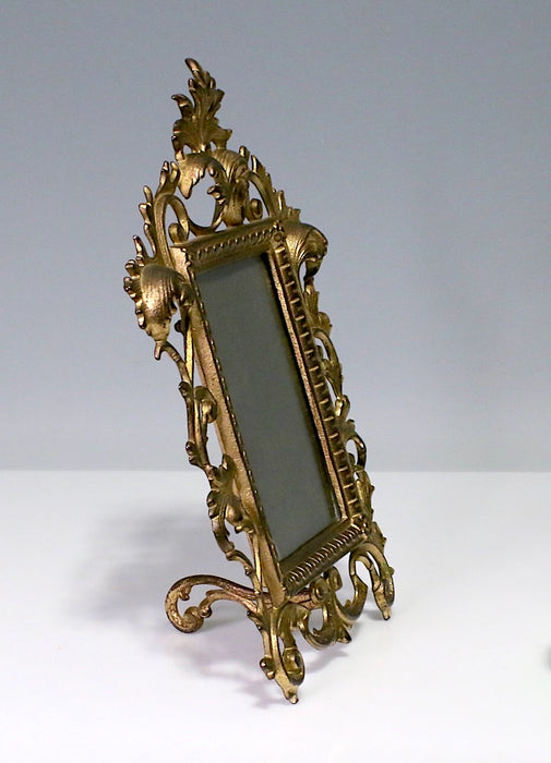 Antique Gilt Finish Cast Iron Rococo Easel-Style Portrait, Photo or Picture Frame
