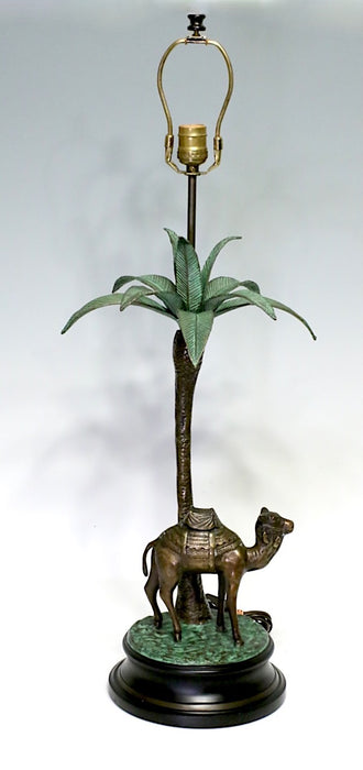 Vintage Bronze Camel and Palm Tree Patinated Bronze Table Lamp