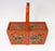 Antique Qing Dynasty Red Lacquer Hand Painted Floral Handled Storage Box / Basket with Sliding Lid