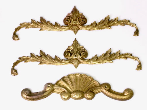 Vintage Cast Brass Neoclassical Gold Architectural Wall / Door, Window or Mantel Trim, Set of Three (3)