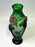 Large Cameo Green Art Glass Vase with Green Parrots and Amber Flowers