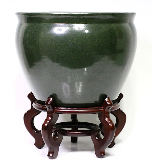 Vintage Chinese Green Crackle Glaze Porcelain Planter or Jardiniere with Stand