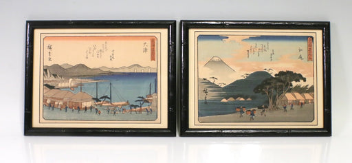 Vintage Japanese Woodblock Prints - the 53 Stations of the Tokaido Road by Utagawa Hiroshige, a Pair