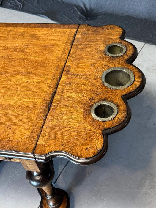 Renaissance Revival Style Oak Drop Leaf Gaming (Game) Table with Tin Cups