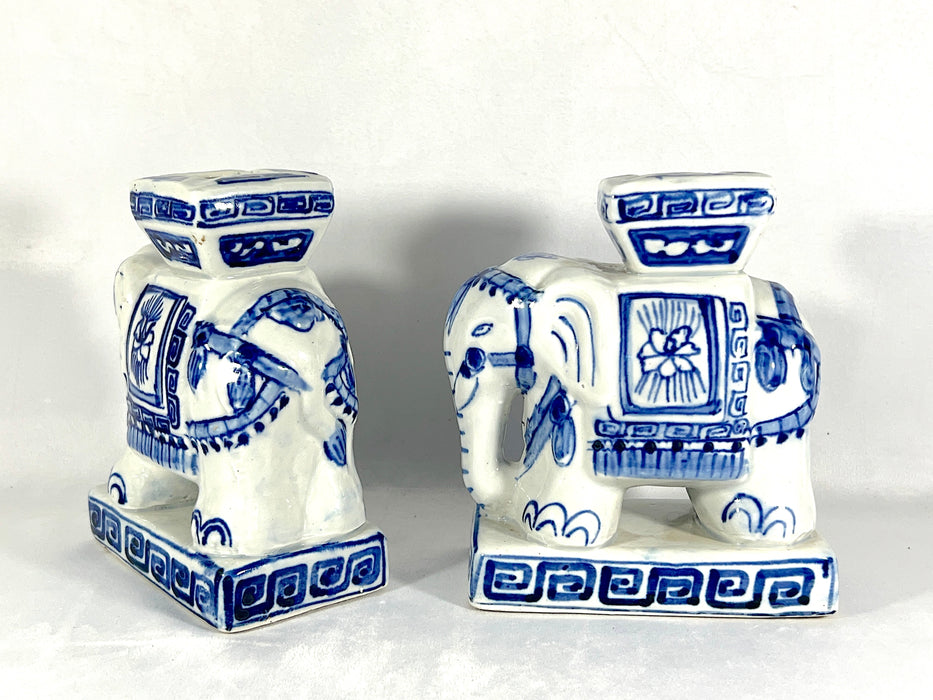 Vintage Blue and White Porcelain Hand Painted Elephants, Candlesticks or Vases