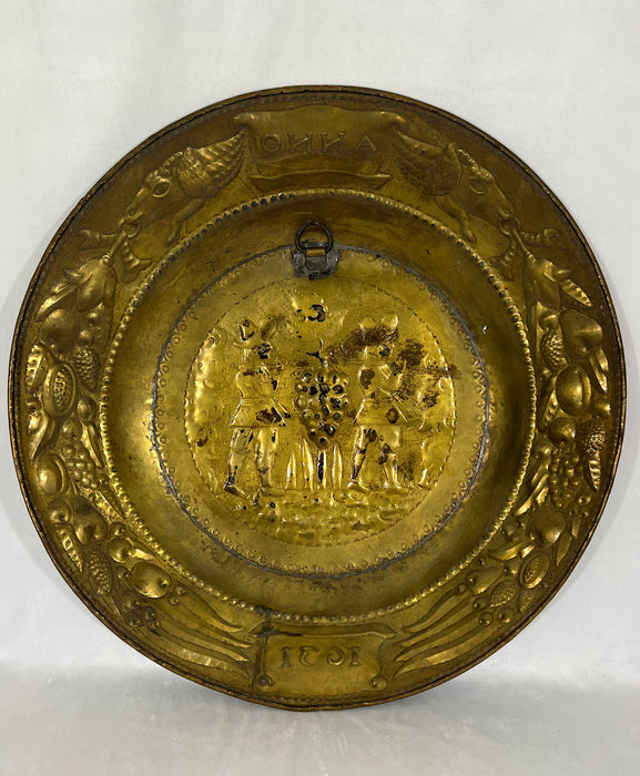 The Festival Brass Tray, Large Antique Wall Hanging 'Anno 1631'