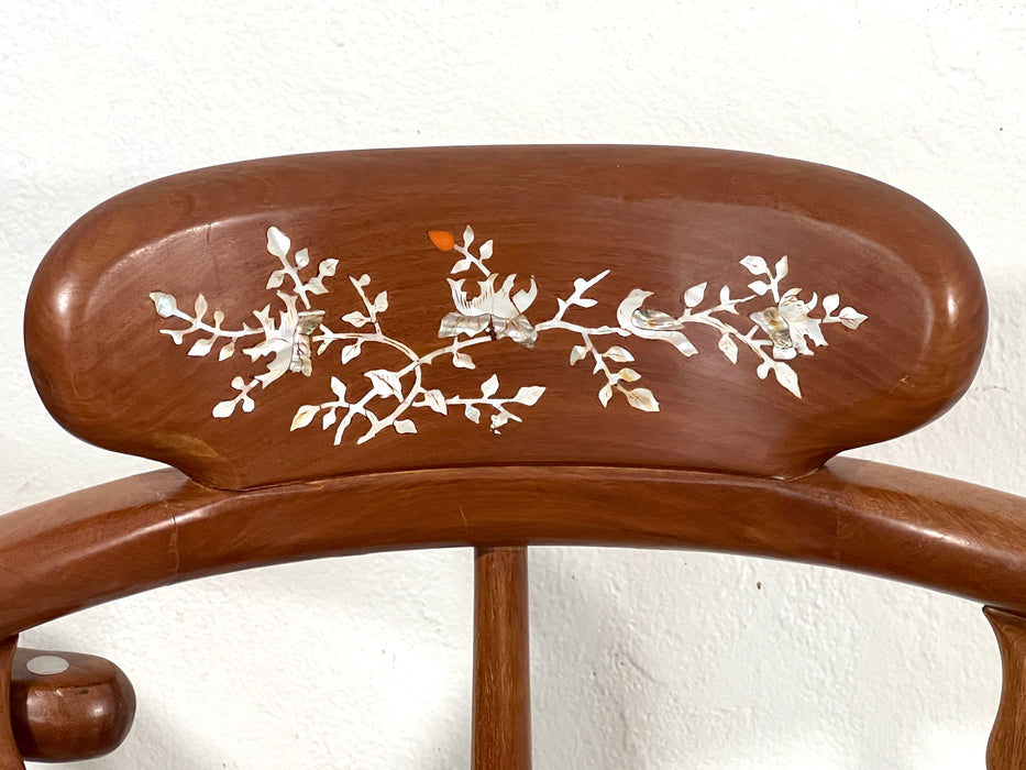 Mid 20th. Century Chinese Rosewood and Inlaid Mother of Pearl Corner Occasional Chairs, a Pair