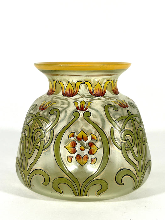 Antique Hand Painted Light Green Art Nouveau 'Tulip' Glass Vase