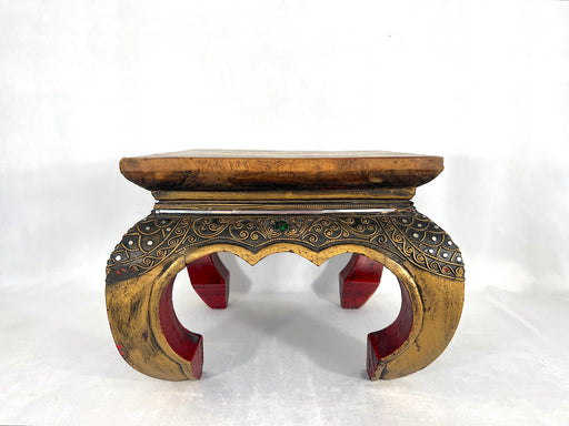 Large Vintage Red Gold Teak Top Gilt Wood Thai Pedestal or Display Stand With 'Glass Jewels'