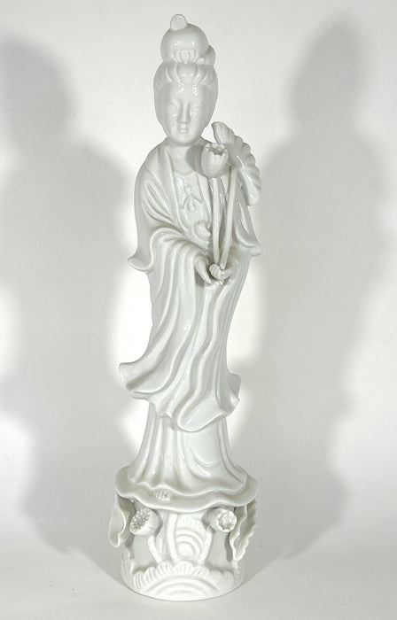 Vintage Chinese 'Blanc De Chine' White Porcelain Figure of the Deity Guan Yin (Kwan Yin) 14"