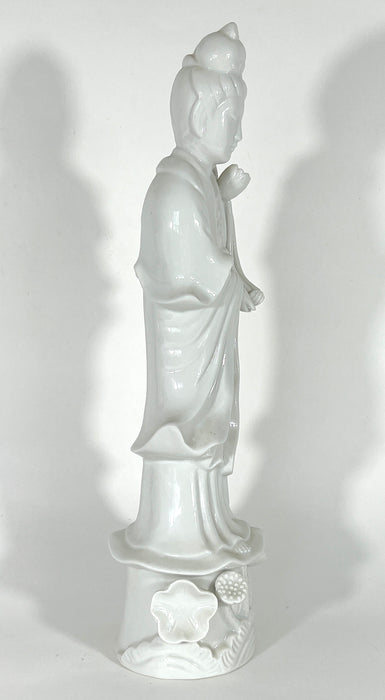 Vintage Chinese 'Blanc De Chine' White Porcelain Figure of the Deity Guan Yin (Kwan Yin) 14"