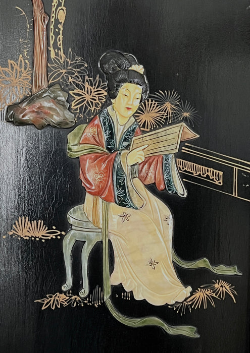 Vintage Chinese "Courtesans in the Garden" Soapstone & Jade Wall Hangings / Panels (Set of Four)