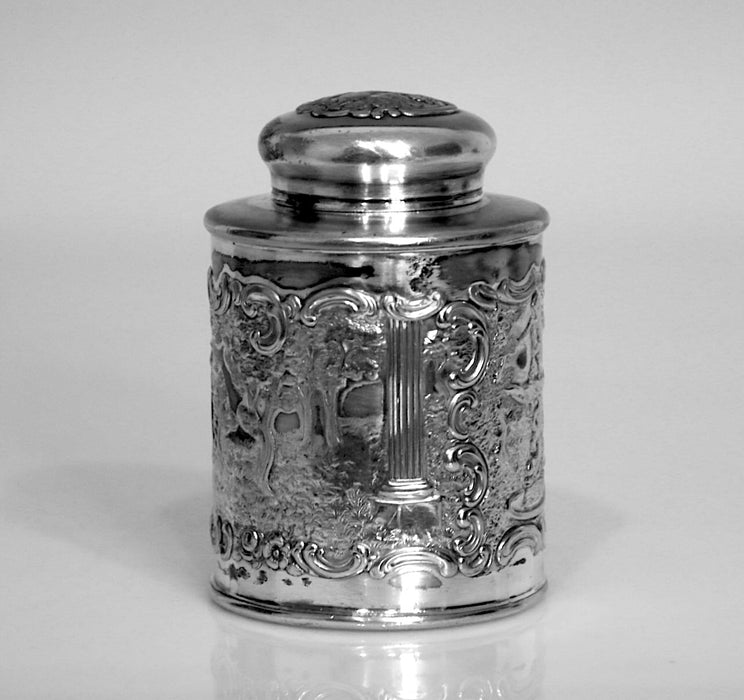 Antique Silver Plate Tea Caddy With Neoclassic Repousse Design