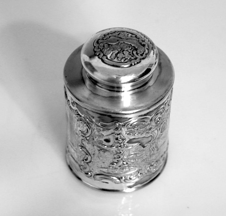 Antique Silver Plate Tea Caddy With Neoclassic Repousse Design