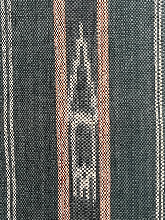 Ifugao Tribal Textile Charcoal Black Ikat Loom Wall Hanging / Runner With Carved Floral Wood Display Hanger, the Philippines