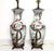 Large Antique Chinese Republic Period Tall White Porcelain Tables Lamps With Gilt Stands, Peaches & Bats, a Pair