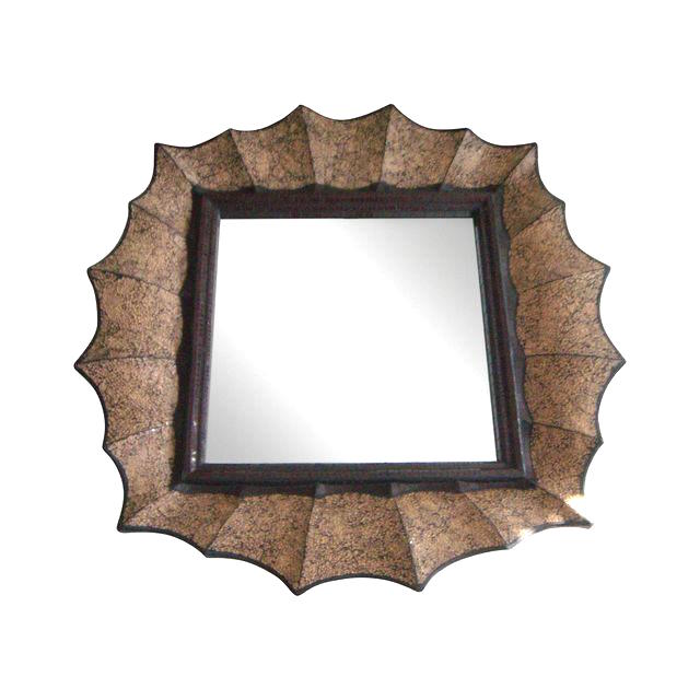Large John Richard Designer Gothic Wall Mirror With Ruby and Golden Bronze Mosaic Glass Surround