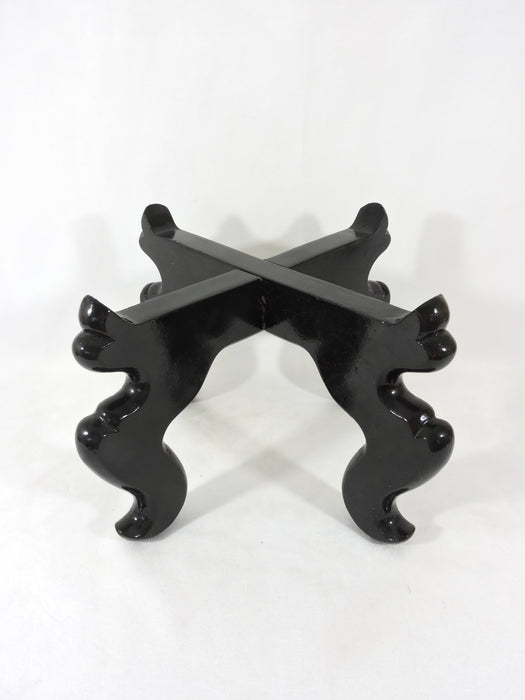 Large Vintage Ebony Black Two Part Chinese Planter Display Wood Stand (9.5")