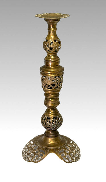 Large Vintage Baroque Style Cast Bronze/Brass Reticulated Candlestick