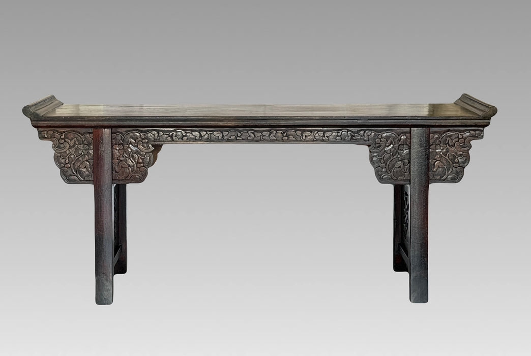 Antique Qing Dynasty Hand Carved Elm Wood Altar Table or Console / Hallway Table