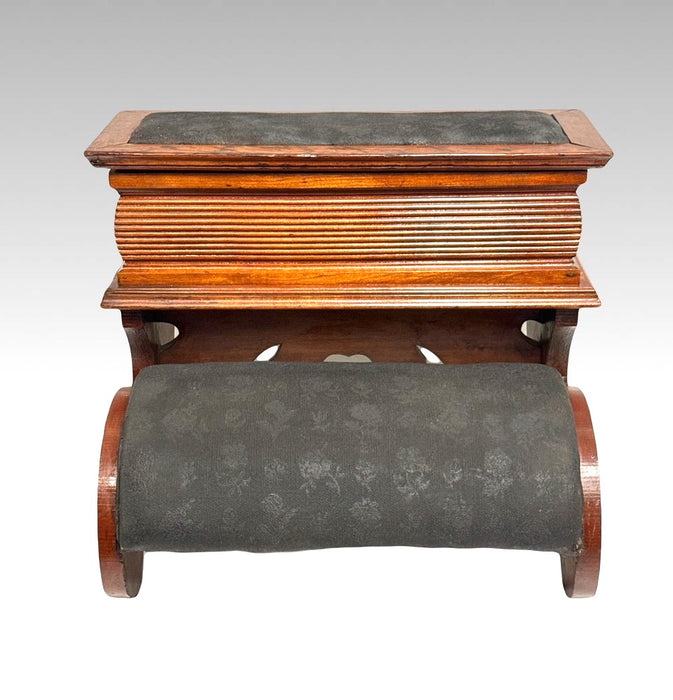 Antique Victorian Carved Cherry Wood Shoe Shine Foot Stool w/ Storage Box