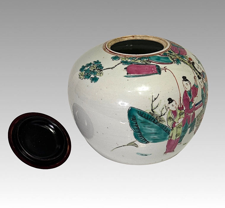 The Chinese New Year Parade, Antique Famille Rose Porcelain Scenic Ginger Jar, Guangxu Dynasty