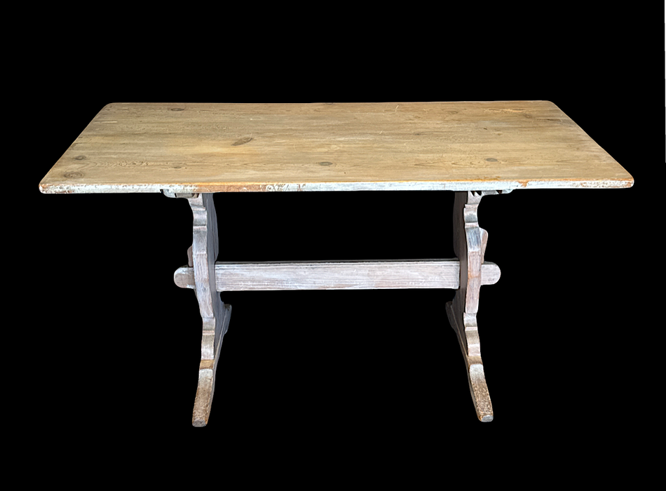 Antique 19th Century White Washed Swedish Pine Trestle or Dining Table