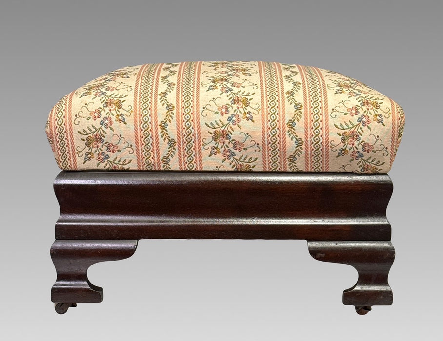 Antique American Empire Period Upholstered Mahogany Footstool