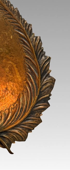 Antique Hammered Copper Leaf Form Candle Holder / Wall Sconce Reflector