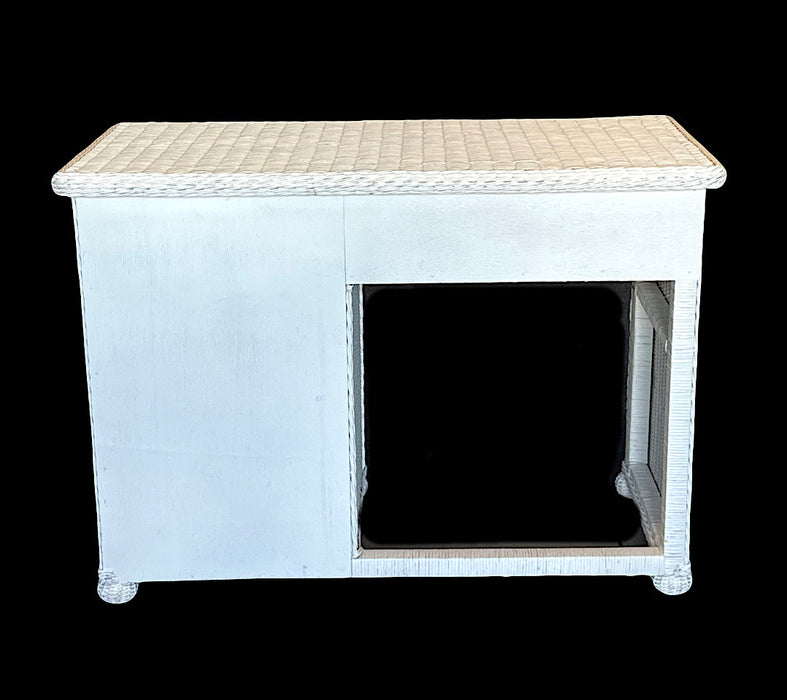 Vintage White Wicker Desk or Vanity with Four Drawers