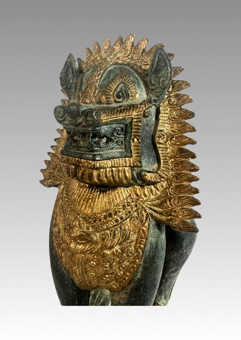 Asian Khymer Style Gilt and Bronze Singha Temple Lion, Statue
