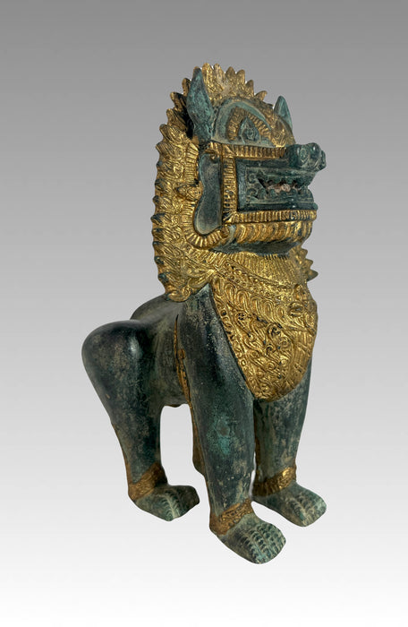 Asian Khymer Style Gilt and Bronze Singha Temple Lion, Statue