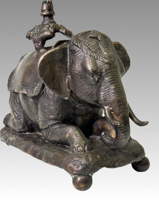 Antique Chinese Bronze Caparisoned Elephant Centre Piece, Candelabra or Candle Holder