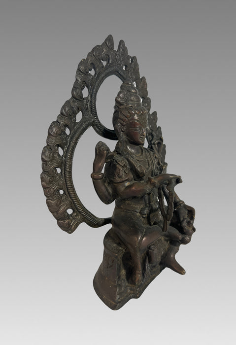 20th Century Antique Bronze Hindu Goddess Statue of the Deity Shiva, Seated