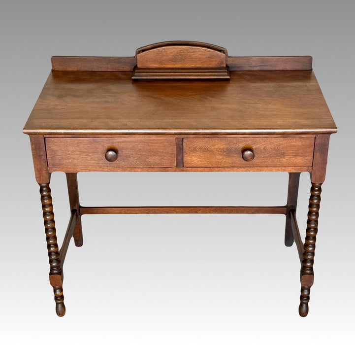 Antique Cherrywood Early American Two Drawer Traditional Writing Desk With Pen Holder
