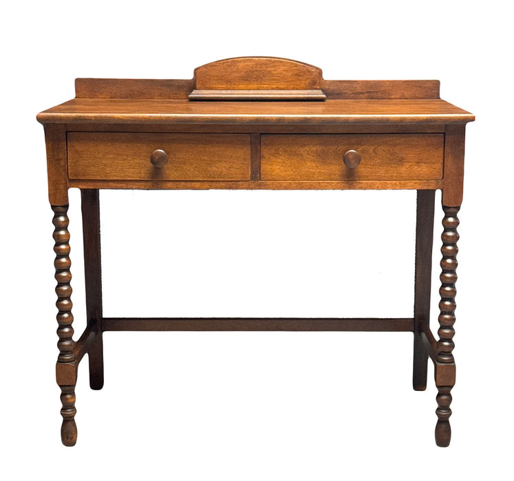 Antique Cherrywood Early American Two Drawer Traditional Writing Desk With Pen Holder