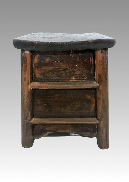 Rustic Chinese Pine & Elm Wood Side Table, Pedestal or Stool With Drawer